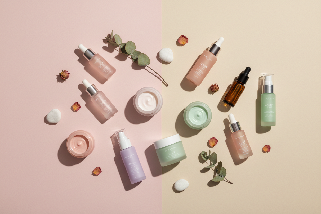Selección de productos de skincare para diferentes necesidades de la piel
