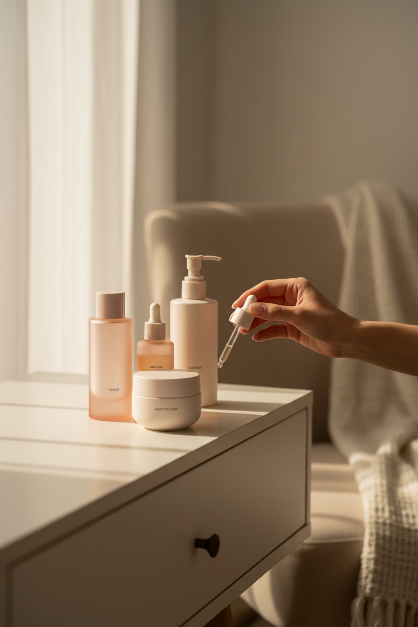 Productos de skincare para una rutina de cuidado de la piel sencilla